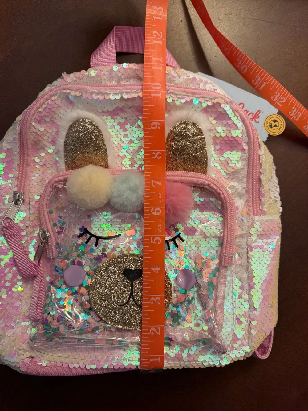 Cat & Jack Pink Iridescent Sequin Llama Backpack with Gold Accents